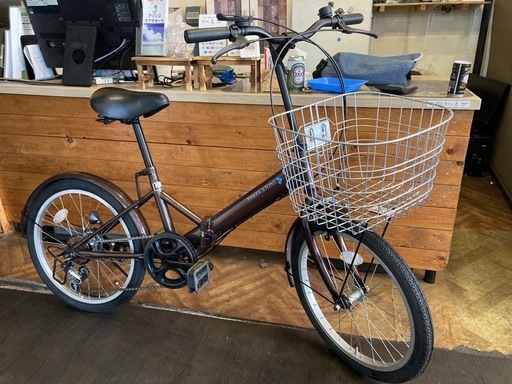 【前後タイヤ・チューブ新品！】6段変速　20インチ折りたたみ自転車　ブラウン