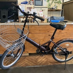 【前後タイヤ・チューブ新品！】6段変速　20インチ折りたたみ自転車　ブラウンの画像