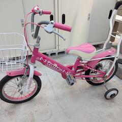 女の子自転車補助輪・補助ハンドル付