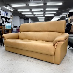 【超美品‼️】定価262,900円♪ 現行モデル 浜本工芸 185cm幅3人掛けソファ ナチュラルオーク材フレーム 本革製ブラウン♪の画像
