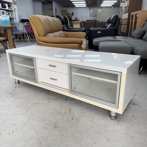 【美品‼️】ニトリ 145cm幅ローボード テレビ台 リビング収納家具 鏡面仕上げホワイト♪