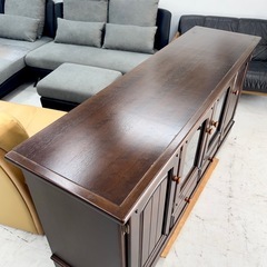 【美品‼️】高級♪ カリモク家具 168cm幅サイドボード キャビネット 多目的棚 リビング収納家具 木製ブラウン♪の画像