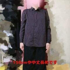 ５月末まで！使用・洗濯済　ユニクロ　ストライプシャツ(紺)の画像