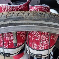 自転車フロント　タイヤホイールセット　ハブダイナモ付き　バリ溝の画像