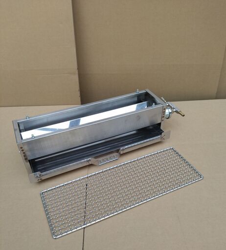 ５日以内に発送します ★ 新品 焼鳥器 串焼き機 プロパンガス 網付き 送料無料 18-0ステンレス 焼き鳥コンロ ガス用 2本バーナー 小 プロパンガス