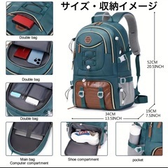 新品　大容量　リュック　黒　ブラック　多機能　多収納　部活　旅行　アウトドアの画像