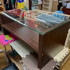 ガラスセンターテーブル 木製 ブラウン 中古品