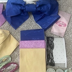 東レ他 浴衣・作り帯セット まとめ売り 浴衣3着 作り帯3個 帯飾りの画像