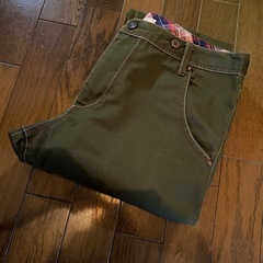 美品チノパンワークカーゴペインターパンツBROWNYチェックスリムストレートオリーブカーキアーミーミリタリーサスペンダーボタンの画像