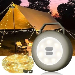 新品！！LEDランタン USB-C充電IP67防水キャンプストリングライト6000mAh テント アウトドアの画像