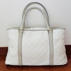 <GUCCI> シマレザー　ショルダーバッグ/白　トートバッグ　GG柄