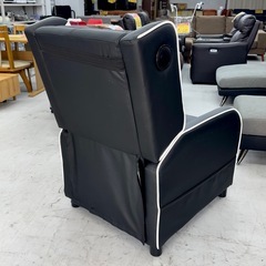 【美品‼️】GTRACING リクライニングソファ スピーカー付き 1人掛け ゲーミングチェア風 合成皮革ブラック×ホワイト♪の画像