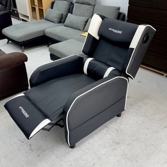 【美品‼️】GTRACING リクライニングソファ スピーカー付き 1人掛け ゲーミングチェア風 合成皮革ブラック×ホワイト♪の画像
