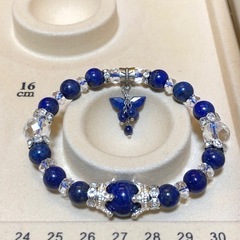 ラピスラズリ 天然石 64面カット水晶  約10㎜ 蝶々ブレスレットの画像