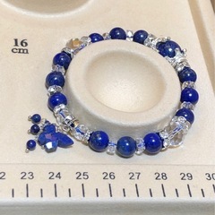 ラピスラズリ 天然石 64面カット水晶  約10㎜ 蝶々ブレスレットの画像