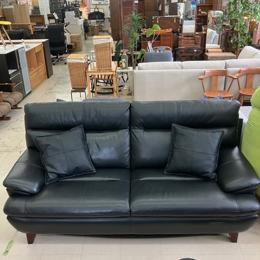 中古品　総本革　ワイド2掛けソファー　底面に剥がれ　ニオイ有り　公田店