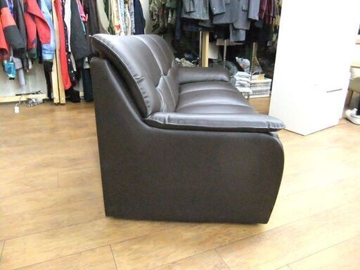 3人掛けソファ  合皮 長椅子 ダークブラウン 幅170cm ソファー 家具 イス ３P レザー調 札幌市厚別区 厚別店