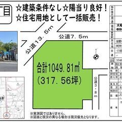 ☆敷地面積３１７坪の建築条件なし売地☆駅徒歩１０分の好立地☆