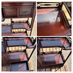 昭和レトロ✨高級品✨唐木調 茶棚 彫刻 透かし細工 梅に鳥 竹文様 床の間 唐木 茶箪笥 透かし彫り 飾り棚 レトロ 茶棚 和室 インテリア 違い棚