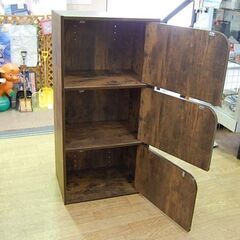 扉付き カラーボックス 幅42×奥行30×高さ88cm 3段 ダークブラウン 本棚 収納 多目的収納 木目調 札幌市 清田区 平岡の画像