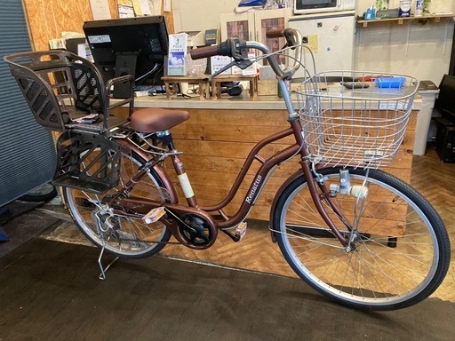 取引き中【訳あり！前後タイヤ・チューブ新品！】6段変速　子供乗せ24インチ自転車　ピンクブラウン