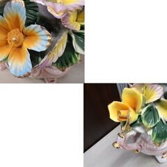 カポディモンテ 磁花 オブジェ イタリア製 陶器製 金彩 置物 幅34㎝×高さ29