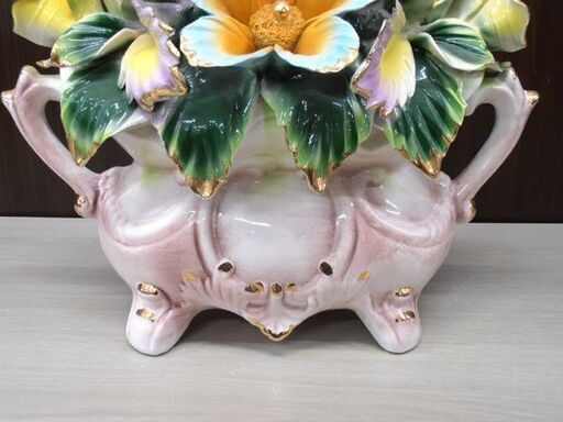 カポディモンテ 磁花 オブジェ イタリア製 陶器製 金彩 置物 幅34㎝×高