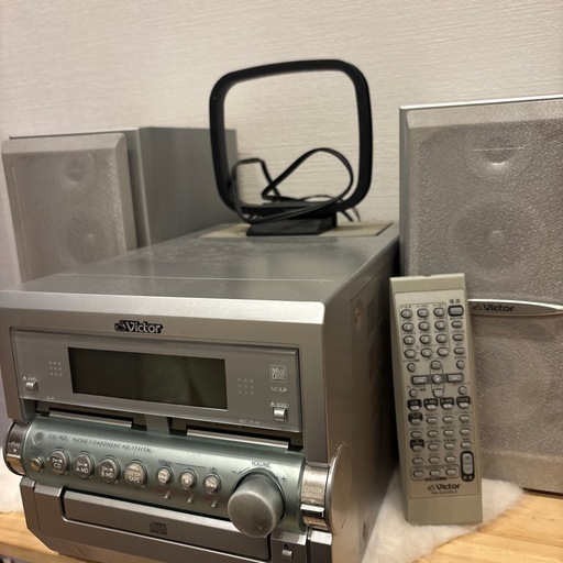 コンポ 音楽プレーヤー CD MD カセットテープ 動作済★Victor JVC CA-UX-W5-S ビクター リモコン