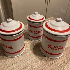 ベルギー製　アンティーク　ホーローキャニスター　３個セットの画像