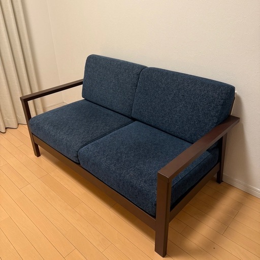美品】ソファ クレラ ネイビー おしゃれ 木製 2.5人掛け