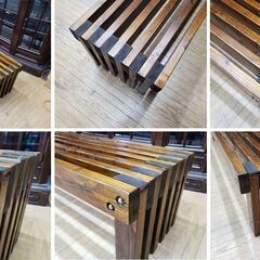 E12　美品　ハンドメイド　幅183.5㎝　クッション付き　ベンチ②の画像