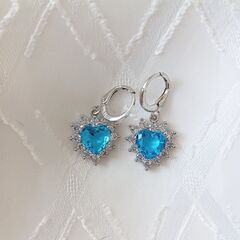 ハート型 ジルコニア ストーン ピアス ブルー 青