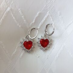 ハート型 ジルコニア ストーン ピアス レッド 赤