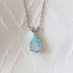 シンプル  ジルコニアドロップストーンネックレス ブルー 水色 青