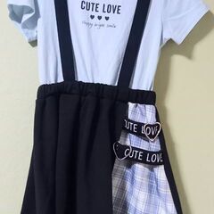 【処分】☆こども服☆重ね着風半袖肩開きワンピース☆