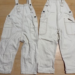 2枚セットお揃いサロペット110センチ120センチホワイトオーバ...