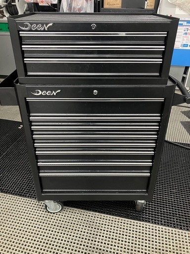 (札幌市　引き取り限定！)DEEN セミワイド8段キャビネット+ ステップアップチェスト3段　ブラック　セット！缶ホルダー付！