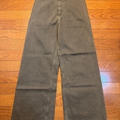 ZARA カーキ　ワイドパデニムパンツLサイズ