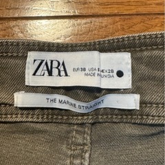 ZARA カーキ　ワイドパデニムパンツLサイズの画像