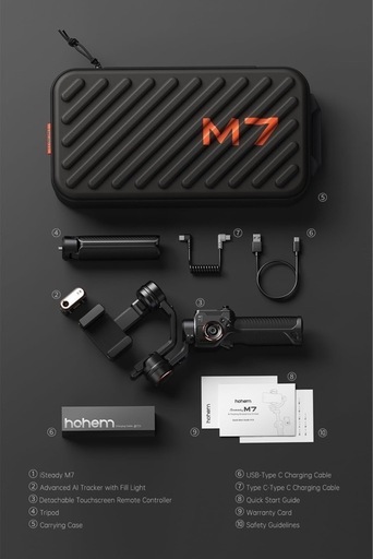 hohem M7 スマホ ジンバル スタビライザー AIトラッカー 取り外し可能なタッチスクリーンリモコン 積載量 500g 3軸 ジンバル iPhone Android用 手ブレ防止 内蔵自撮り棒 日本語対応アプリ