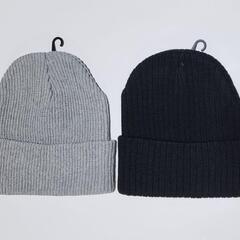 ニットキャップ ニット帽 グレー&ブラック 2点セット