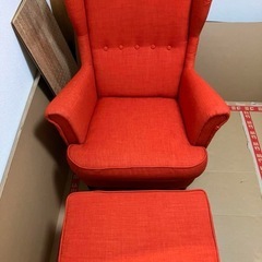 IKEA ウィングチェアとフットスツールのセット オレンジ
