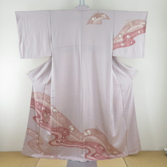 訪問着 絞り 刺繍入り 薄小豆色ｘベージュピンク色 流水に萩模様...