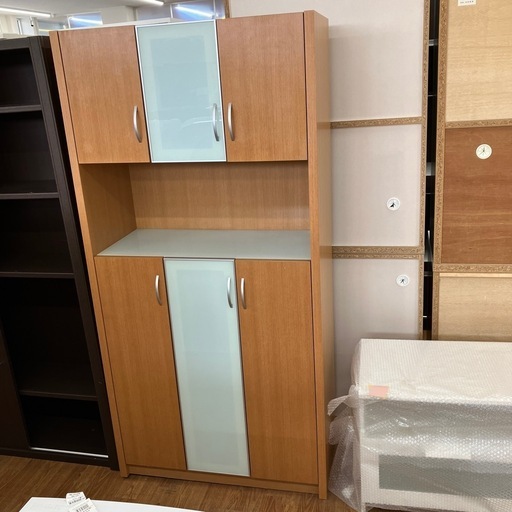 ビックウッド　ガラス扉付シューズボックス　ナチュラル【取りに来れる方限定】