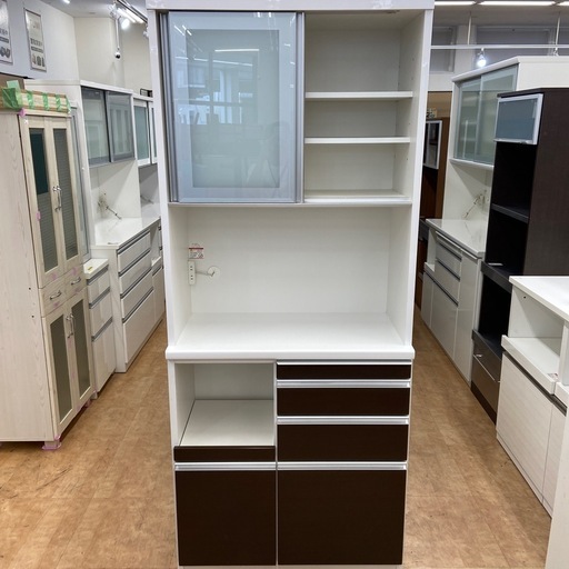 松田家具　レンジボード　ブラウン×ホワイト　モイス加工　33,000円