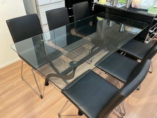 お取引中 ガラスダイニングテーブル　チェアー6脚セット　ITALY