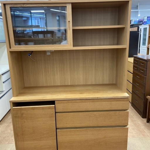 無印良品　レンジボード　ワゴン付　オーク材　22,000えん