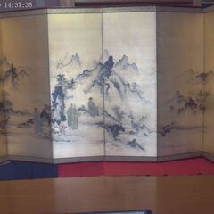 六曲屏風　永真筆　金砂子賢人山水図