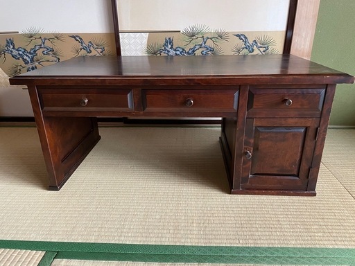 「北海道民芸家具」文机 座机 袖付き　和風　民芸家具風　古民家風　テーブル　ワークデスク　ローテーブル　材料かばさくら