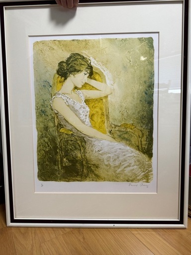 真作】絵画 ベルナール・シャロワ 瞑想 肘掛け椅子の少女